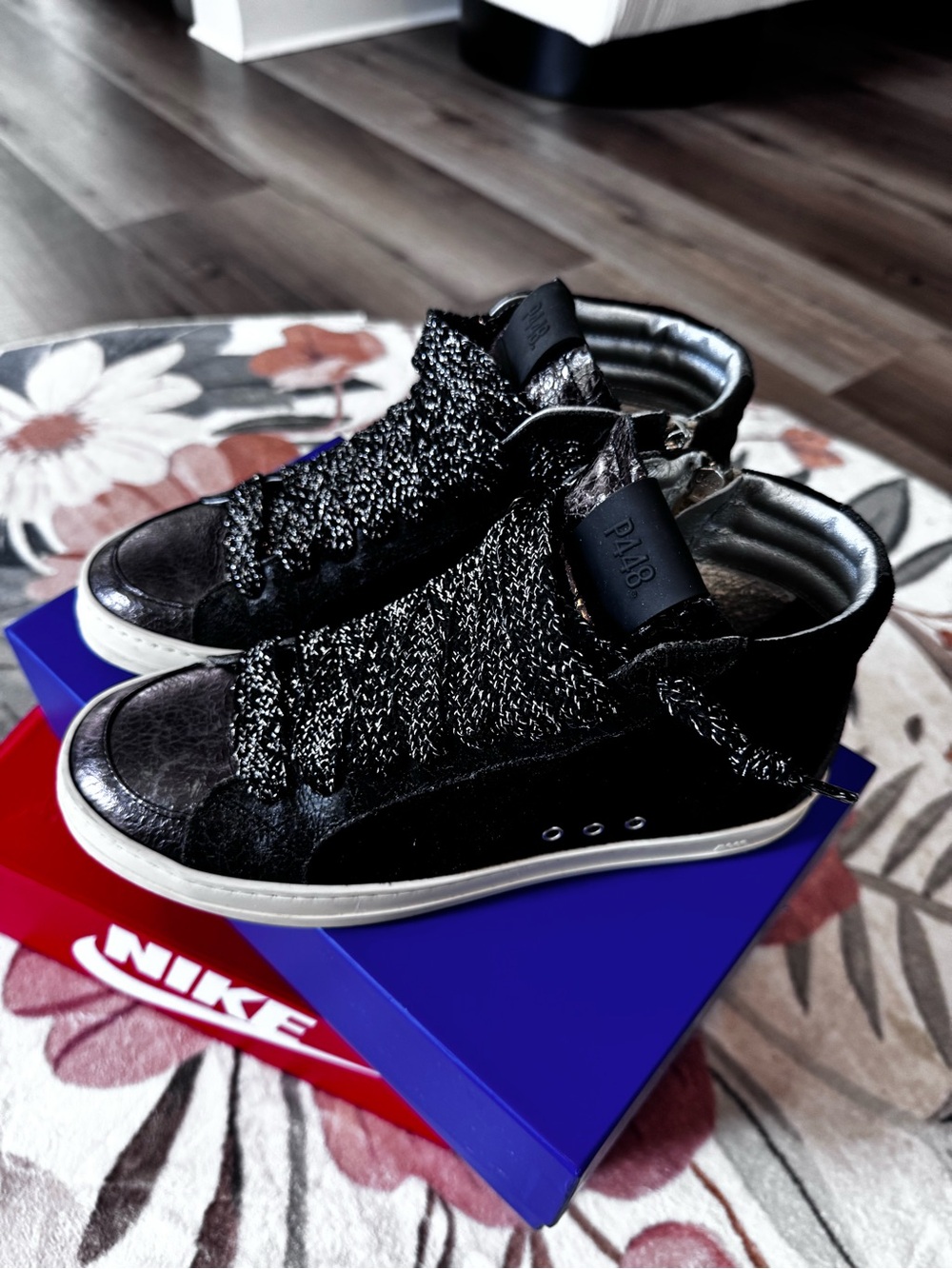 P448 Black High-Top Sneakers with Silver Accents